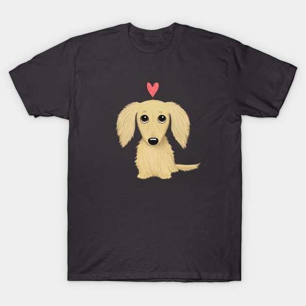 Cute Dog | Longhaired Cream Dachshund with Heart T-Shirt by Coffee Squirrel